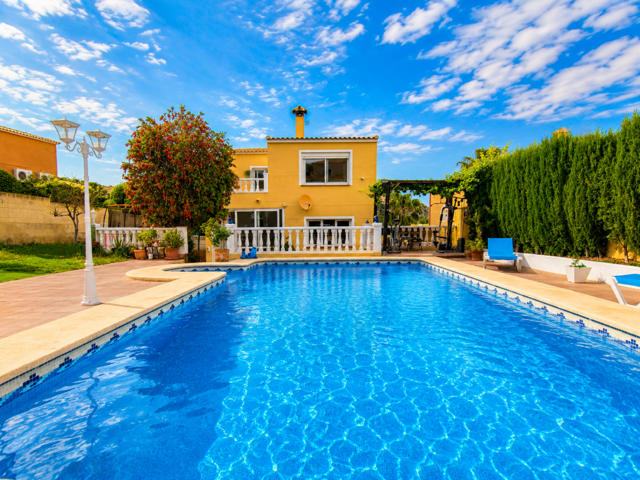 Exclusivo chalet independiente en La Nucía con piscina privada, jardín y zona chill-out