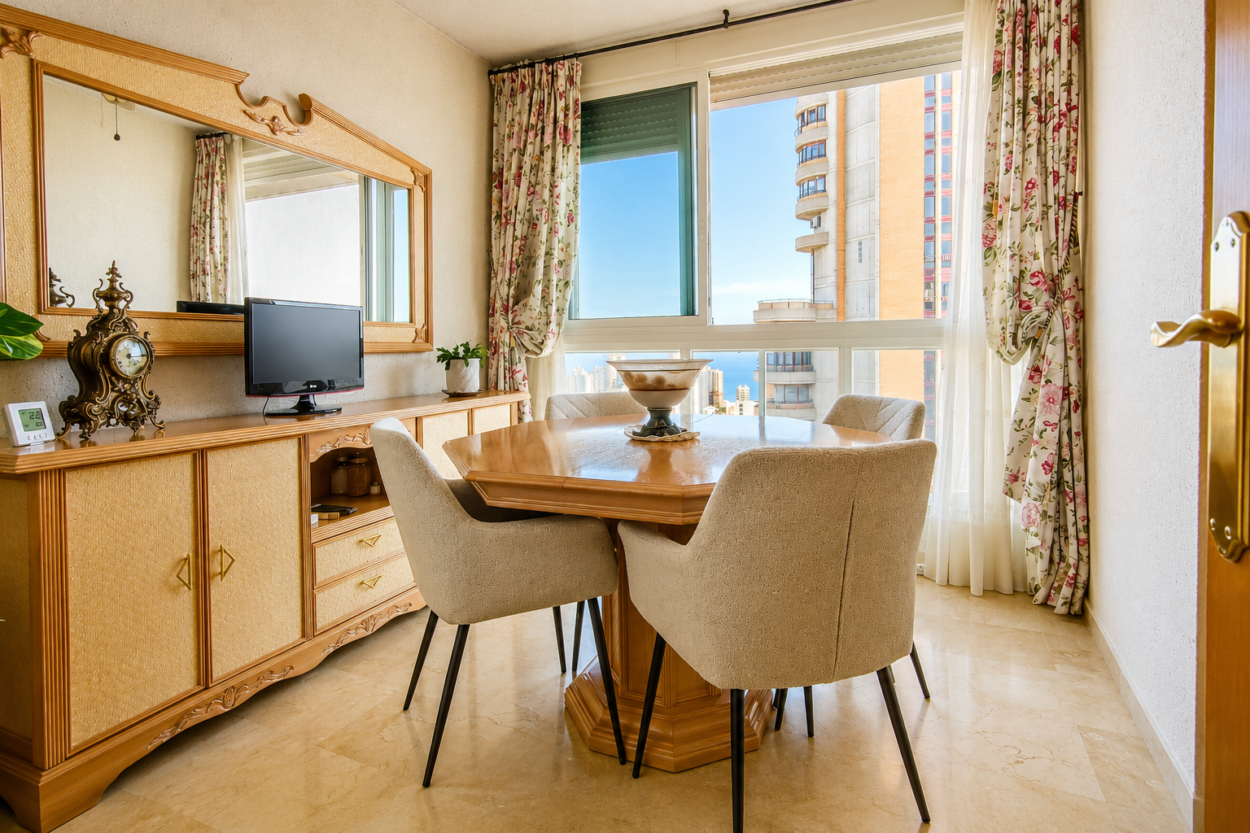 Luminoso piso con vistas panorámicas, garaje, piscina y ubicación privilegiada en Benidorm
