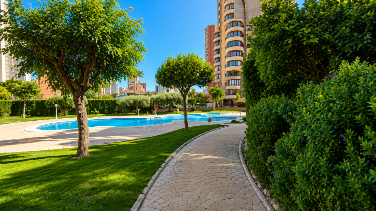 Luminoso piso con vistas panorámicas, garaje, piscina y ubicación privilegiada en Benidorm