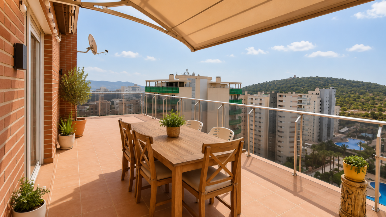 Ático de esquina con terraza de 80 m² y vistas panorámicas al mar en Villajoyosa